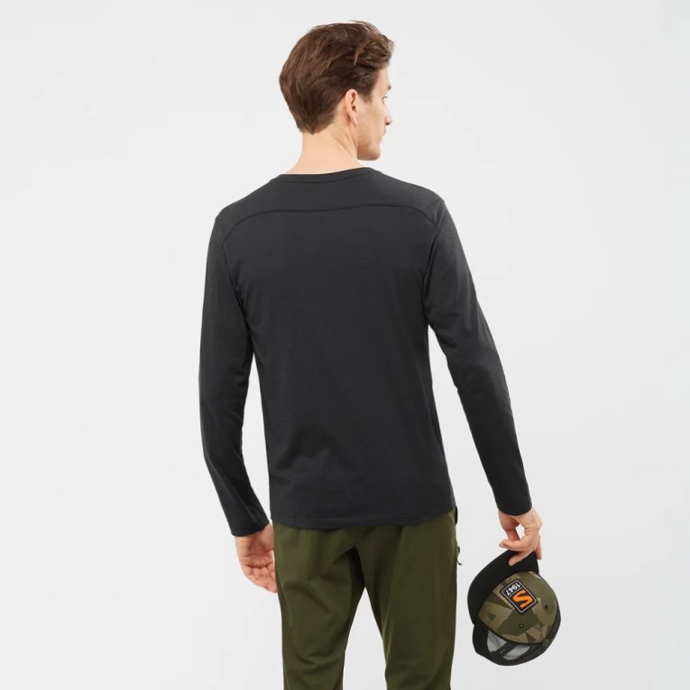 Camiseta Salomon Essential Long Sleeve Hombre Negros | MX ZCTF309